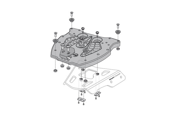 Adapterplatte für ALU-RACK Gepäckträger Für TRAX Topcase. Schwarz.