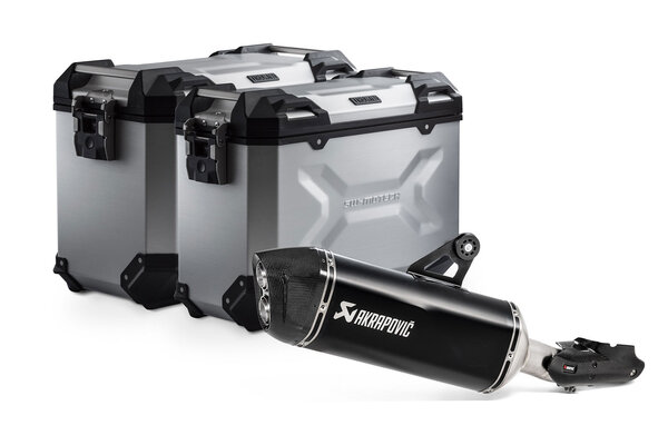 Kit valises TRAX ADV + Akrapovic Argent. 45/37 l. BMW R 1250 GS/Adv/Rallye (18-).