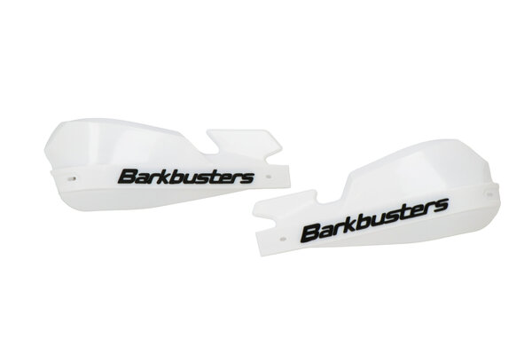 Protège-mains Barkbusters VPS en plastique Blanc. Avec déflecteur d\'air noir réglable.