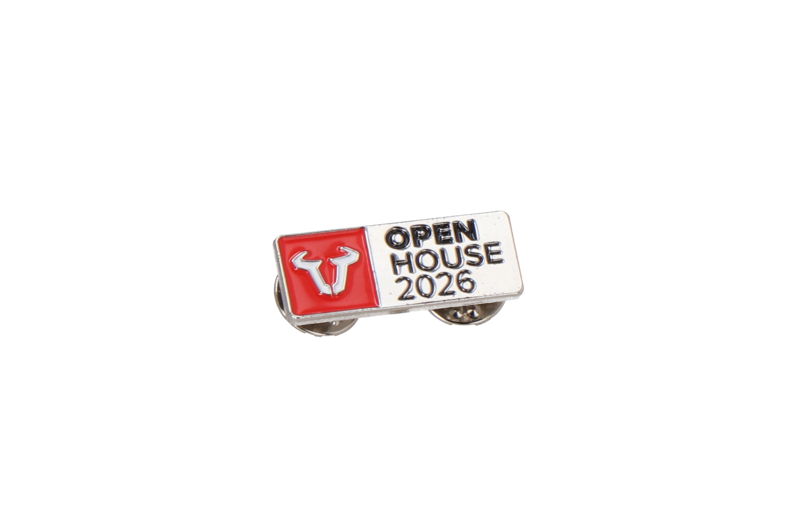 Pin OPEN HOUSE 2026 11,7 mm x 30,0 mm. Mehrfarbig. Zum Anstecken.