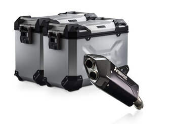 Sistema valigie in alluminio TRAX ADV + Akrapovic Argento. 45/45 l. BMW R 1300 GS Adv. (24-).