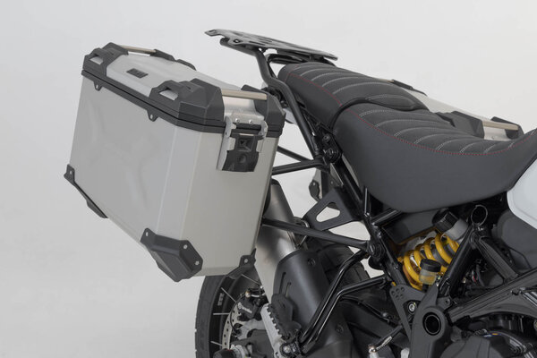 TRAX ADV aluminum case system US model Silver. 45/37L. Ducati DesertX (22-)/ Rally (23-).